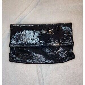Nicole Miller Real Patent Leather Envelope Fold Over Clutch Deep Purple Purse